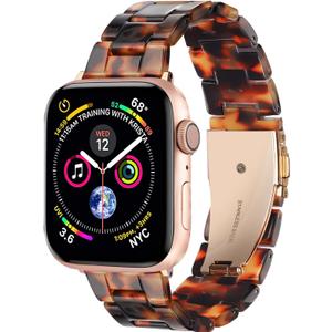 HOPO Compatible With Apple Watch Band 38mm 40mm 42mm 44mm Thin Light Resin Strap Bracelet With Stainless Steel Buckle Replacement For iWatch Series Ultra 9 8 7 6 5 4 3 2 1 SE(Tortoiseshell/ Rose