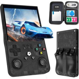 R36Max Handheld Game Console, Portable Mini Retro Handheld Game Console, 4.0 Inch IPS Video Gaming Console with 64GB TF Card Over 18000+ Pre-Installed Retro Games, 4000mAh Battery (New Black)