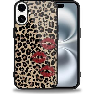 Cheetah Print Phone Case for iPhone 16 Plus 6.7'' Lip Print & Leopard Print Phone Case (Military Grade Drop Protection) Slim Shockproof Phone Cover for Girls Women