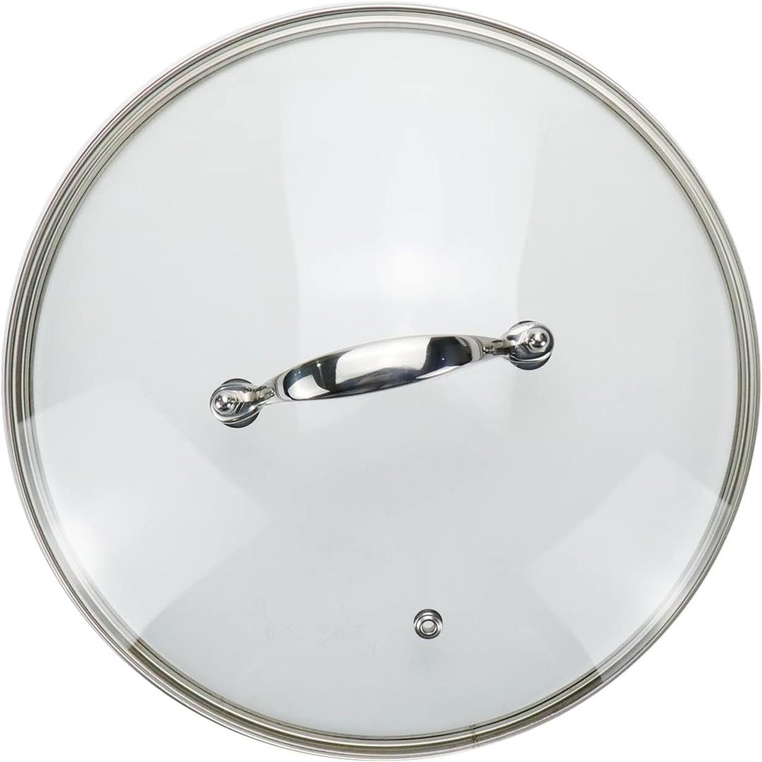 10 Inch Clear Tempered Glass Pan Lid Replacement with Stainless Steel Arch Handle, Oven Safe Up to 356F (180), Silver