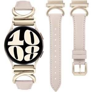 Minyee Leather Band Compatible with Samsung Galaxy Watch 7/6/5/4/FE/Active 2 40mm 44mm/Watch 6 Classic 43mm 47mm/Watch 5 Pro 45mm Bands, 20mm Slim Dressy Leather Strap with C-Shape Metal Buckle Women