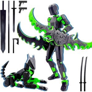 T13 3D Action Figure Set (Assembly Completed),Dummy Robot Titan 13 Action Figures,3D Printed Toys Multi-Jointed Movable (Black/Green)