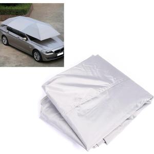 Portable Folded Oxford Cloth Outdoor Anti Vehicle Umbrella, Sunproof Car Canopy Cover, Universal Car Sun Shade Umbrella Cover Tent Cloth Uv Waterproof 4.2 x 2.1M Silver