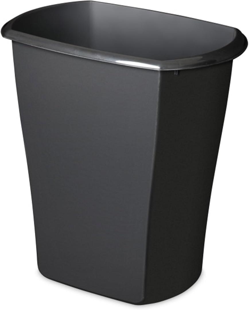 Sterilite 3 Gallon Rectangular Wastebasket, Small Plastic Trash Can for The Bathroom, Bedroom, Dorm Room or Home Office, Black, 6-Pack