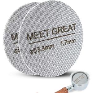 Meet Great- 2 Packs 53.3mm Espresso Puck Screen, 1.7mm Thickness 150μm 316L Stainless Steel, Upgraded Reusable Coffee Filter Screen for 54mm Breville Portafilter Filter Basket