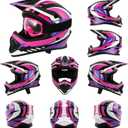 TCMT Youth Dirt Bike Helmet DOT Certified - Kids Full Face Motocross ATV Helmet with Goggles, Gloves and Helmet Bag for Off-Road, BMX, MX, Street Riding (Pink, XL)
