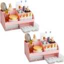 Makeup Organizer with Drawers, Cosmetic Storage for Dresser Vanity and Bathroom Countertop, Beauty Holder for Lipstick Brush, Skincare Organizer for Vanity, Cosmetic Display Case (Pink-2Pack)