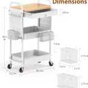 ALVOROG Rolling Cart with Drawer and Wood Table Top, 3 Tier Metal Rolling Utility Cart on Wheels with DIY Pegboards, Hanging Baskets, Hooks for Kitchen, Bedroom, Office, Craft Supplies