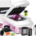 12 Blade All-in-1 Vegetable Chopper Mandoline Slicer with Container, Spiralizer with Containers, Food Chopper, Onion Chopper, Veggie Cutter for Salad, Kitchen Gadgets Accessories Essentials, White