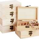 Juvale Unfinished Wooden Boxes for Crafts with Hinged Lids and Front Clasps for Jewelry, Crafts, Storage (6x4x2 In Wooden Box) 6 Pack