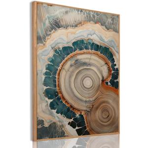 IBHJSART Framed Tree Ring Canvas Wall Art Vintage Colorful Wood Stump Painting Prints Modern Minimalist Pictures Neutral Nature Rustic Farmhouse Decor Living Room Bedroom Bathroom Office (16"x24" Natural)