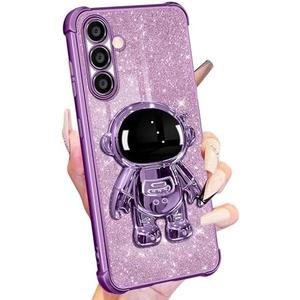 Buleens for Samsung Galaxy S24 Case for Women Girls Cute Astronaut Glitter Girly Sparkly Phone Cover with 6D Astronaut Hidden Stand Kickstand Design Sparkle Bling Cases for Samsung S24 6.2'' Purple