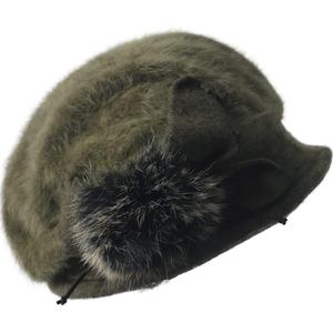 Women Angola Wool Winter Hats - Felt Wool Beanie Beret Bucket Hats with Bill - Cabbie Newsboy Cap- Handmade (Medium, Green)