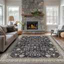8x10 Washable Area Rugs for Living Room, Non-Slip Stain Resistant Soft Vintage Extra Large Area Rug, Low Pile Indoor Boho Rug for Bedroom Dining Room Farmhouse (Charcoal Blush Ivory)