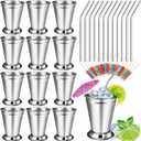 12 Sets Mint Julep Cups Silver with Straws 12 oz Stainless Steel Drinking Cups Beaded Mint Julep Cups Metal Cocktail Glasses with Straws and Drink Picks for Mint Julep Cocktails Beer Juice Beverage