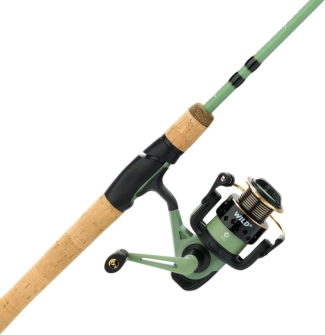 Shakespeare Wild Spinning Reel and 7' - Light  2-Piece Fishing Rod Combo, Carbon Composite Rod Blank Construction, High Density EVA Handles