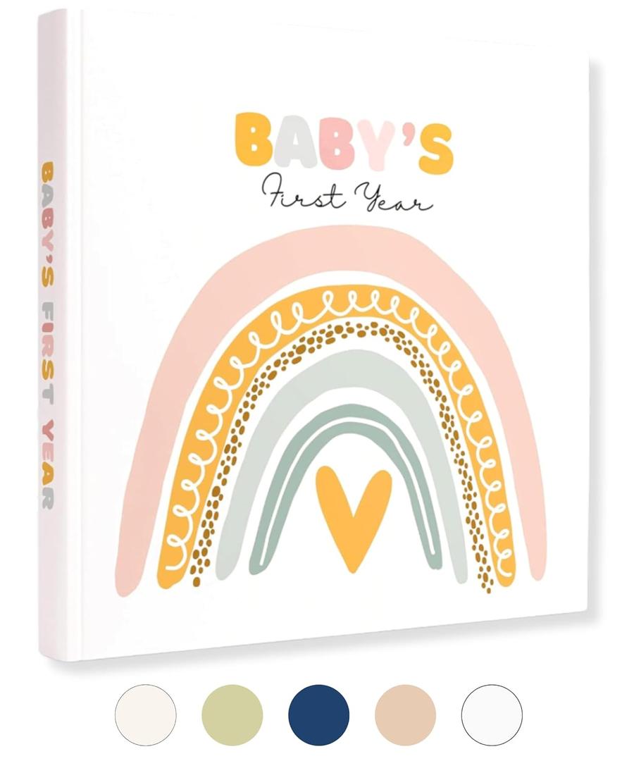 Lamare Baby Memory Book  Babys First Year Keepsake Journal, Baby Milestone Book, & Baby Scrapbook (Rainbow)