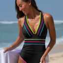 popvil One Piece Swimsuits for Women 2026 Tummy Control Neon Bathing Suit with Adjustable Strap (Blue, XL)