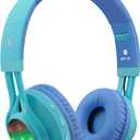Riwbox WT-7S Kids Bluetooth Headphones, LED Light Up Wireless Foldable Stereo Headset with Microphone and Volume Control for PC/Tablet/TV/Travel (Blue)