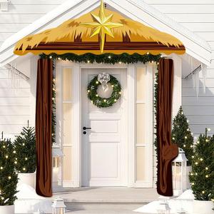 Nativity Stable Scene Porch Banners Christmas Nativity Outdoor Door Decorations Religious Nativity Porch Signs Holy Jesus Birth Manger Scene Hanging Banner for Xmas Church Winter Holiday Xmas Photo Props Yard Decorations