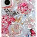 Qokey for Galaxy S22 5G Case 6.1",Cute Crystal Clear Floral Shell Pattern Design for Girls Women, Soft Bumper Anti-Scratch Shockproof Cover for Galaxy S22 5G, Rose Flower Butterfly