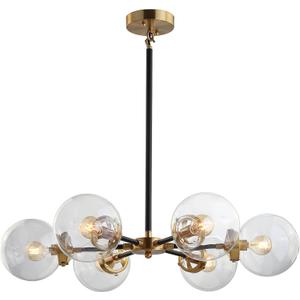 JONATHAN Y 28" Black/Brass Gold Modern 6-Light Cluster Pendant Chandelier, Clear Glass Shade Hanging Fixture for Kitchen Island Dining Room, LED Bulbs Included, Dimmable JYL9015A