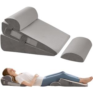 4Pcs Wedge Pillow Set for After Surgery,Acid Reflux Relief, Adjustable Bed Wedge Pillows for Sleeping,Anti Snore, Memory Foam Triangle Pillow for Back&Neck&Shoulder Pain Relief, Grey (12 IN+2 Head pillow)
