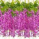 AITISOR 24 Pack Artificial Fake Wisteria Vine Ratta (3.75 Feet) Hanging Garland Silk Flowers String Home Party Wedding Decor(Purple)