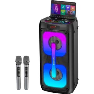 Karaoke Machine with 2 Wireless Microphones, Portable PA System with LED Lights, Bluetoot 5.3, Party Speaker Supports Type-C, USB, AUX, TF, TWS for Home Outdoor and Gift