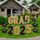 Aneco Waterproof 2025 Grad Yard Signs Plastic Graduation Yard Signs Party Outdoor Lawn Decorations 16 Inches Glitter Congrats Grad with Stakes for Outdoor, Lawn Party Decor (Black and Gold)
