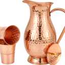 Ayurvedic Copper Pitcher Large 70 oz (2000 ml) with 2 Stylish Tumblers – Pure Copper Water Jug Set, Leakproof, Durable, Health-Supporting & Premium Quality