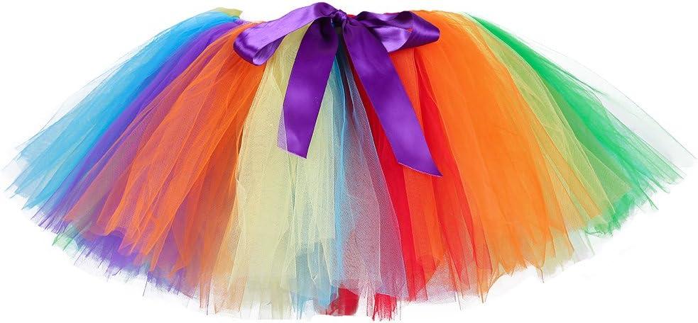 Rainbow Tutu Skirt for Women 80s Vintage Ballet Ballerina Adult Costume with Adjustable Bow Carnival Party, One Size