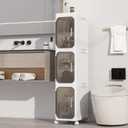 KHNR 3-Tiers Slim Bathroom Storage Cabinet, Foldable Storage Cabinets,Narrow Bathroom Storage,Movable Bathroom Storage Organizer for Small Spaces,Bathroom,Kitchen,Laundry,White