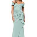 Xscape Women's Sleek Sleeveless V-Neck Gown with Cascading Ruffle and High Slit, Black, 8 (Black)