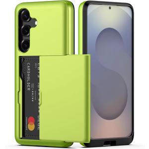 Nvollnoe for Samsung Galaxy S25 Case with Card Holder Dual Layer Heavy Duty Protective Case Hidden Card Slot Slim Wallet Cover for Samsung S25 6.2''(Fluorescent Green)