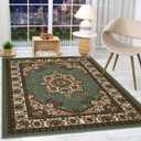 Antep Rugs Alfombras Oriental Traditional 5x7 Non-Skid (Non-Slip) Low Profile Pile Rubber Backing Indoor Area Rugs (Green, 5' x 7')