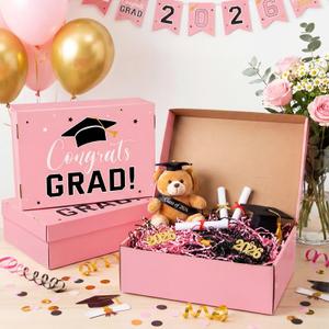 Eersida 6 Pack Graduation Cap Gift Boxes 2026, 14 x 9 x 4 Inch Large Corrugated Keepsake Box Congrats Grad Candy Card Storage High School College Graduation Party Favors Gift for Girls Boy (Pink)