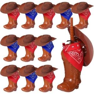 Xtinmee 10 Pcs Cowboy Party Favor Cowboy Boot Cups with Mini Hats Paisley Bandanas Set for 12/24 Guests for Western Birthday