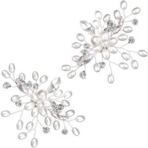 NUOBESTY Pearl Shoe Buckle, DIY Shoe Buckle Rhinestones Crystal Clips Fashion Clips DIY Decoration for Women Bride Wedding Supplies 1 Pair