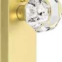 Glass Door Knobs for Interior Doors - Vintage Crystal Privacy Bedroom & Bathroom Door Knob with Lock - Diamond Cut Door Handle - Brushed Gold Finish (1 Pack)
