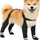 Dog Suspender Boots for Medium Dogs Waterproof & Non-Slip Dog Paw Protectors with Adjustable Straps & Reflective Strips, All-in-One Connected Dog Boots for Outdoor Walks, Snow, Rain, Hiking (M)