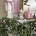 2 x 12 Pcs Pearl Bow Ornaments for Christmas Tree Pink and White Pearl Bows Hanging Decoration Coquette Bead Bowknot Tree Topper Decor for Xmas Wreaths Garland Cake Bouquets Gift Wedding Birthday