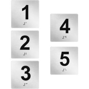 Exam Room Signs with Braille and Raised Numbers 1-5 Double Sided Tape Silver 4" x 4" for Apartment Offices Educational Institution Elevator Sign Door Number Signs