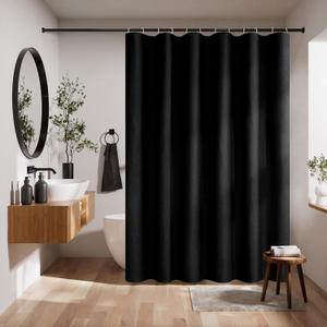 Linen Black Boho Shower Curtain 72"x72" Waterproof Bathroom Curtain,Adjustable Height Bath Curtain with Weighte Hem,Natural Cloth Fabric Washable Shower Curtains for Home and Hotel.
