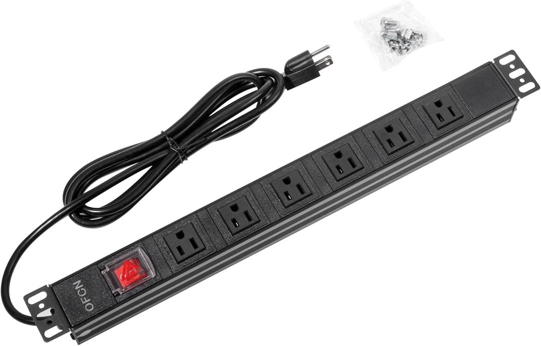 19" 1U Rack Mount PDU Power Strips 6 or 8 Outlet Mountable Power Strip, Wall Mount Outlet Power Strip Heavy Duty, Wide Spaced 15A 125V 1875W, 6 FT SJT 14AWG Power Cord (6FT) (6 Outlet)