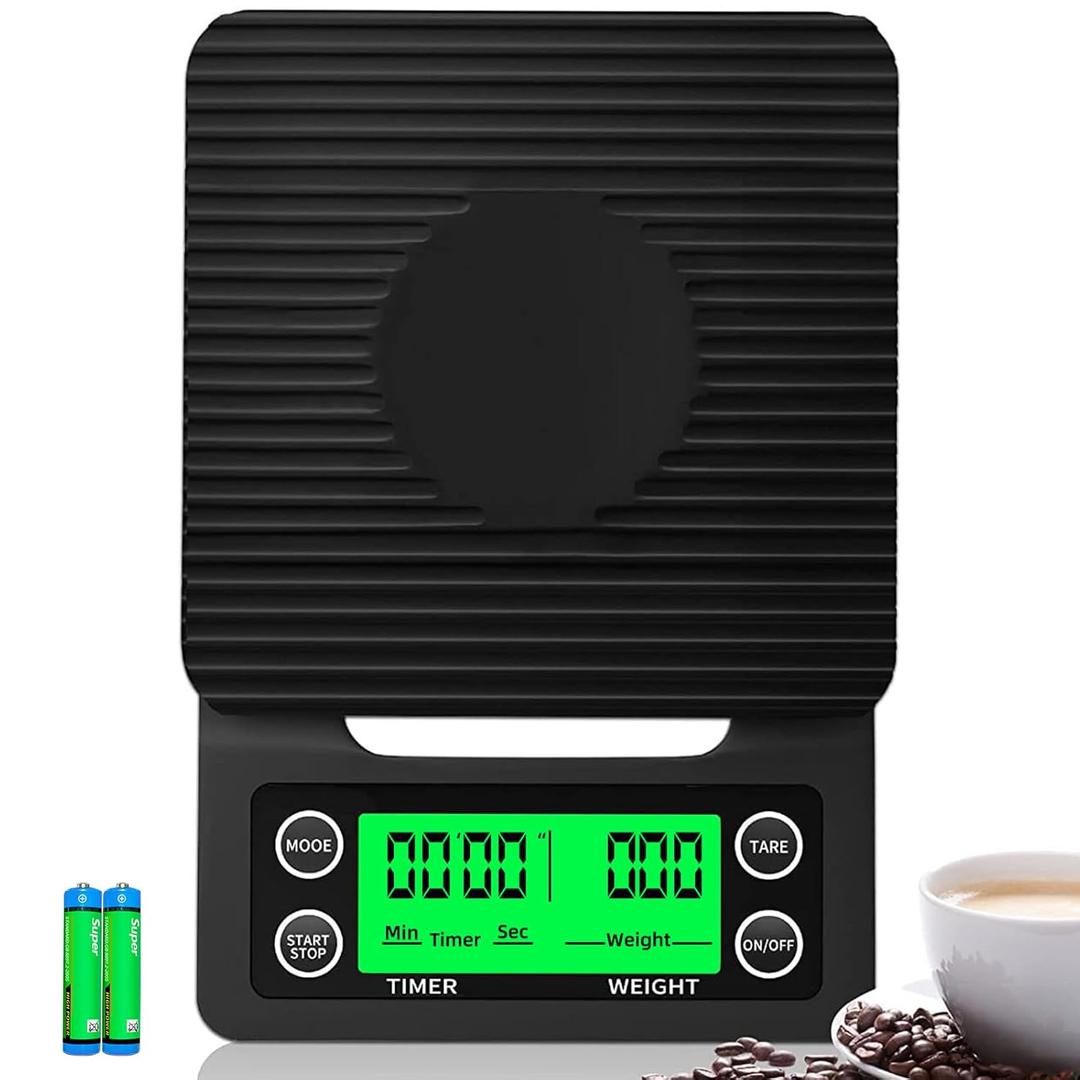 Coffee Scale with Timer - 0.1g Accurate, 3kg Drip Espresso Scale for Pour Over Coffee, Portable Digital Kitchen Food Scale with, LCD Displa, Non-Slip Mat (Including Batteries) - Black