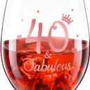 Patelai Stemless Birthday Wine Glass Birthday Gifts Present Anniversary Glasses for Man Women Party Wedding Anniversary Decorations, 17 oz(40 and Fabulous)