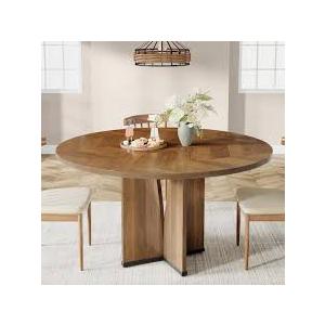Tribesigns Round Dining Table Wood Kitchen Table for Dining Room Living Room, 39.37" Dining Table for 4 People, Farmhouse Dinner Table with Wooden Table Top and Legs (Brown),