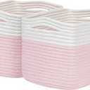 Pink Girls Baby Nursery Rope Toys Baskets , Decorative Woven Storage Baskets for Gift, Cubes Storage Organizer Baskets Bins, Closet Shelf Storage Baskets for Organizing (2pcs-13"D x 10"W x 8.26"H, Off White&Mixed Pink)