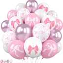 2 x Pink Bow Balloons, 50 Pcs for Girls Birthday Baby Shower Party | 12 Inch Light Pink Pastel Pink White Metallic Bow Print Latex Balloons for Women Princess Bridal Bachelorette Party Decor